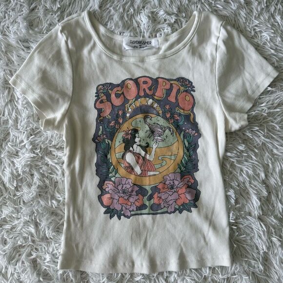 Daydreamer for Free People Ribbed Cotton Scorpio Screen Print Mini Tee Size L - Picture 5 of 6